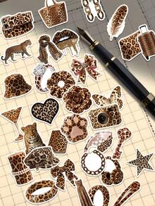 50 pcs Stiker Motif Macan Tutul Cokelat Y2K untuk Dekorasi Planner, Buku Harian, Scrapbook, Buku Catatan, Koper, Gitar, Skateboard, Manual, Laptop, Botol Minum, Ponsel - MultiWarna - View 2