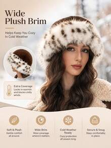 1pc Fashion Fluffy Faux Fur Headwear: Warm And Comfortable Winter Accessory. Featuring A Thick And Warm Open Design, Suitable For Shopping, Skiing Or Traveling; With Snow Leopard Print Pattern - A Great Gift For Skiing Enthusiasts. - Multicolor - View 7