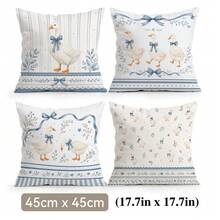 4pcs/1pc French Blue & White Goose Pattern Pillow Covers Without Inserts, Single-Sided Printed Cushion Cases, Suitable For Living Room Bedroom Home Decor, All Season Use - Multicolor - View 12