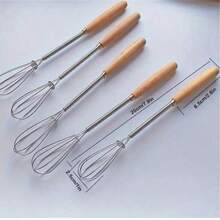 1pc/3pcs Solid Wood Handle Whisk, 7.9 Inch Mini Stainless Steel Manual Wire Stirrer, Kitchen Baking Mixing Tool, Home Kitchen Utensil. Note: Hand Wash Only, Dry Wooden Handle After Use; Slight Color Difference Due To Lighting Is Normal. - Multicolor - View 12