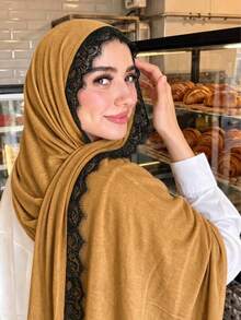 1pc New Silk Cotton Lace Scarf, Women's Muslim Hijab, Daily Soft Breathable Long Scarf, Elegant Headscarf, Versatile Elastic Shawl - Multicolor - View 30