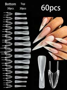 60PCS Double-Sided Clip Matte Nail Extension Tips, Long Pointed, Short Square, Short Tapered, Oval Shape No-Fixation Clip Holder, No Gel Stacking, Added Handle Design, Home DIY Design, Nail Salon Quality, Women's Nail Extension Tool Choice - Clear - View 13