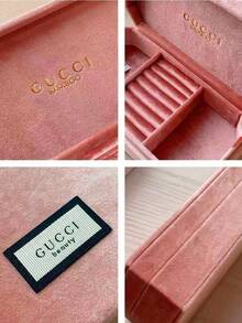 Velvet Octagonal Divided Jewelry Box Desktop Travel Ring Earring Storage Gift For Women Gucci Beauty Pink Velvet Octagonal Jewelry Box - Pink - View 4