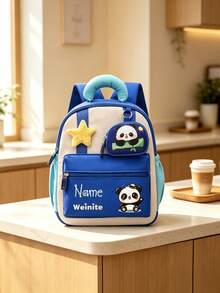 1pc Personalized Custom Backpack Fashionable Cute Unicorn, Panda, Puppy, Astronaut Theme Print, Zipper Closure Nylon Material, Comes With Mini Round Coin Purse, Adjustable Shoulder Strap, Handheld, Suitable For School, Commuting, Shopping, Daily Use. Birthday Gift. - Multicolor - View 12
