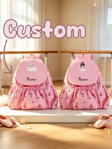 1pc Personalized Custom Backpack, Casual Cute Ballet Girl Theme Print, Zipper Closure Nylon Material, Adjustable Shoulder Straps, Hand-Carry, Suitable For Dance Class, School, Commute, Shopping, Daily Use. Birthday Gift. - Multicolor - View 1