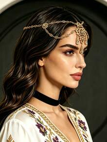 طقم إكسسوارات شعر وأقراط ذهبي عتيق مرصع بالراينستون، بتصميم فيليجري مفرغ على شكل قطرة، لحفلات الزفاف والولائم - الذهبي - مشاهدة 7