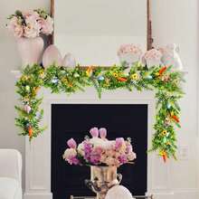 Easter Garland Spring Vine With Easter Eggs, Bow, Carrots Decorations, Spring Assorted Branches Flower Decor, Easter Decorations For Home Kitchen Mantle Fireplace, Indoor Outdoor Holiday Party Decor - Green - View 3