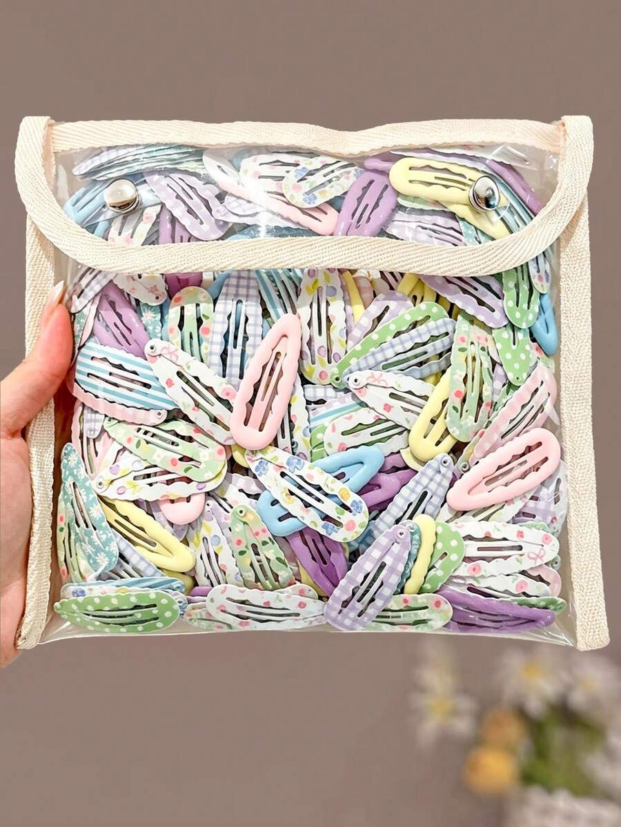 100/50/20/10pcs Girls Multi-Color Cartoon Candy Color BB Hair Clips Hair Accessories Side Clips Back Of Head Bangs Clips Stray Hair Clips For Daily Use - Multicolor - View 1
