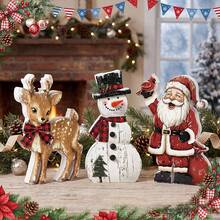 3pcs Christmas Decoration Winter Table Layered Tray Decor Wooden Snowman 3 Pieces Set Christmas Winter Decoration - Standard - View 1