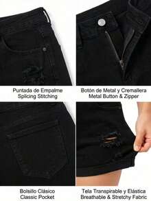 Women Denim Shorts - Pure Black - View 5