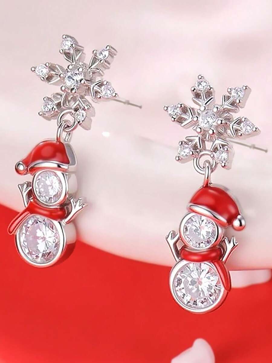 1 Pasang Anting-Anting Zirkonia Kubik Modis, Aksesori Pesta Natal untuk Wanita, Hadiah - 1# - View 1