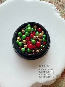1 Bottle Mixed Size Red And Green Pearl Nail Art Decorations, Simple Versatile Christmas All-Match Accessories - Multicolor - View 4