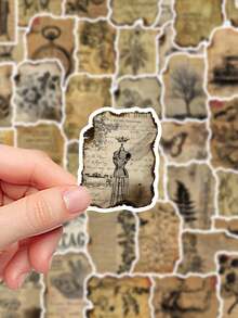 50pcs Vintage Manuscript Stickers For Scrapbook, Planner, Notebook, Greeting Card, Envelope, Guitar, Skateboard, Diary, Luggage, Fridge, Window, Wardrobe, Holiday Birthday Gift, Study Reward Sticker Decals - Vintage Manuscript - View 3