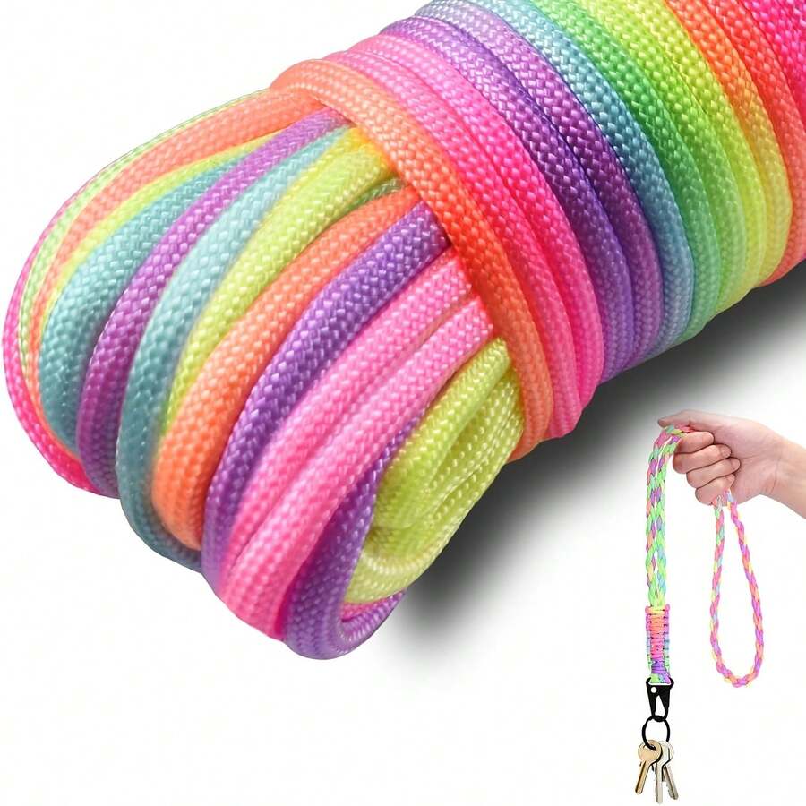 600/1500cm 4mm Fluorescent Rainbow Rope 7-Core Segmental Dye Light Rainbow Edge Handcraft Clothing Accessory - Multicolor - View 1