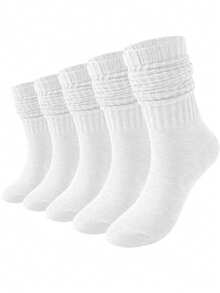 3/5/6 Pairs All-Match Ruched Slouch Socks For Women, Simple Solid Color, Soft Skin-Friendly, Casual Relaxed Style, Versatile Preppy Socks - Multicolor - View 5
