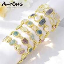 European & American Minimalist Enamel Bracelet, Baroque Gold Texture Blue Crystal Bracelet For Women, Suitable For Daily And Holiday Wear - Bracelet - View 2