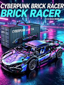 1:14 Scale Technical Racing Car Building Block Set, Cyberpunk Styles Cool Hypercar Model, DIY Assembly Small Particle Bricks Toy, Desktop Display Collectible Gift For Kids Aged 6 And Above And Racing Enthusiasts, As A Collectible Birthday Gift - Multicolor - View 6
