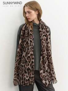 1pc Women's Leopard Print Polyester Large Size Scarf For Daily Use - Khaki - View 2