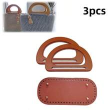 3pcs/Set DIY Handmade Woven Bag Accessories Kit, Faux Leather D-Shaped Handle + 22cm Bag Bottom, Black/Brown/Beige, Easy Hand-Sewing, For Home Craft Enthusiasts - Multicolor - View 21