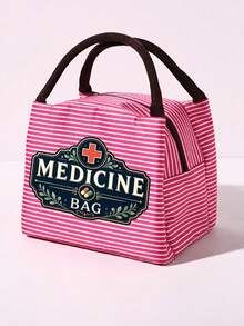 Vintage Medicine Bag, Striped Tote Lunch Bag, Women's Tote Bag, Travel Essential Storage Bag And Laptop Storage Bag, Zippered Toiletry Bag, Portable Work Travel And Home Organization Bag, Large Capacity Striped Storage Bag, Vintage MEDICINE BAG Pattern Decoration, Portable Makeup Bag Suitable For Medical Personnel And Office Workers, Multi-Functional Travel Business Trip Bag For Daily Use, Halloween Gift, Women's Birthday Gift - Multicolor - View 26
