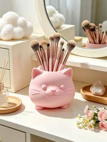 3D Printed Cute Cat Shaped Pen Holder, 3D Round Cute Highly Attractive Design, Large Capacity Storage For Makeup Brushes And Stationery, Desktop Vanity Organizer And Decor Dual-Use, Multiple Colors Available Healing Home Decor - Multicolor - View 10