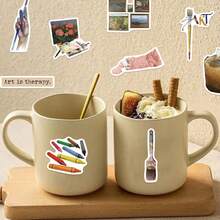 53pcs Vintage Art Painting Stickers, Waterproof Vinyl Stickers, Suitable For Planner Scrapbooking Laptops Art Journaling Gift Wrapping. - Multicolor - View 8