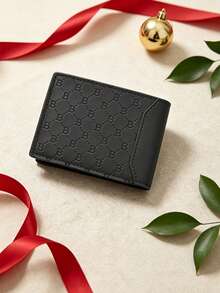 1pc Black Embossed Men's Short Wallet, Durable PU Leather, Multi-Card Slot Card Holder, Slim Business Casual Wallet, Daily Commute, Travel, Birthday Gift, Father's Day Gift - Black - View 3