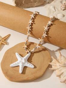 1pc Summer Vacation Beaded Starfish Necklace For Men, Boho Starfish Couple Necklace Jewelry Party Gifts - Multicolor - View 3