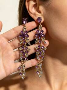 1 Pair Of Fashionable Personalities Long Style Temperament Earrings Suitable For Wedding Parties And Gift Giving ﻿ ﻿ ﻿ - Silver Purple - View 2