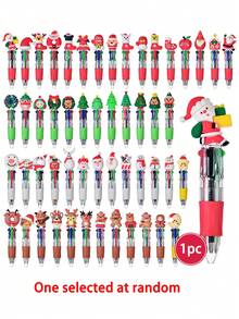 1Pc/2pcs/8pcs/12pcs/24pcs /Christmas Mini Multicolor Pen Set, Festive Four-In-One Cute Click Ballpoint Pens, Suitable For Colleague Christmas Party Gifts And Office Giveaways - Christmas 4-color Ballpoint Pen - View 15