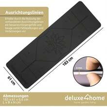 Yogamatte Gymnastikmatte I Fitnessmatte Rutschfest mit Tragegurt I Sportmatte für Yoga & Pilates I Trainingsmatte mit Ausrichtungslinien - Schwarz - Übersicht 5