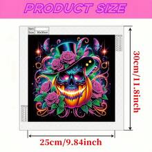 1pc DIY Diamond Painting Kit - Pumpkin Skull & Floral Butterfly Pattern - Round And Asymmetrical Shaped Crystal Rhinestone Partial Drill Design Craft, Suitable For Living Room, Bedroom, Study Wall Decor Art - 30*30cm/11.8*11.8in - Unframed - View 4