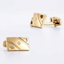 New Electroplated Gold Polished Metal Cufflinks, French Shirt Cufflinks - Gold - View 6