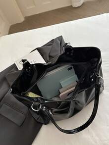 Large Capacity Women's Tote Bag, Minimalist Versatile Shoulder Bag, Commuter Style For Work And Outings - Black - View 7