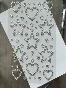 1pc/1set Pearl & Rhinestone Combination Decorative Stickers, Comes With Exclusive Tweezers, Heart & Star Shapes, 3D Embossed Texture, Self-Adhesive Backing, Decoration Patches For Phone, Earphones, Laptop, - Heart and Star - View 7