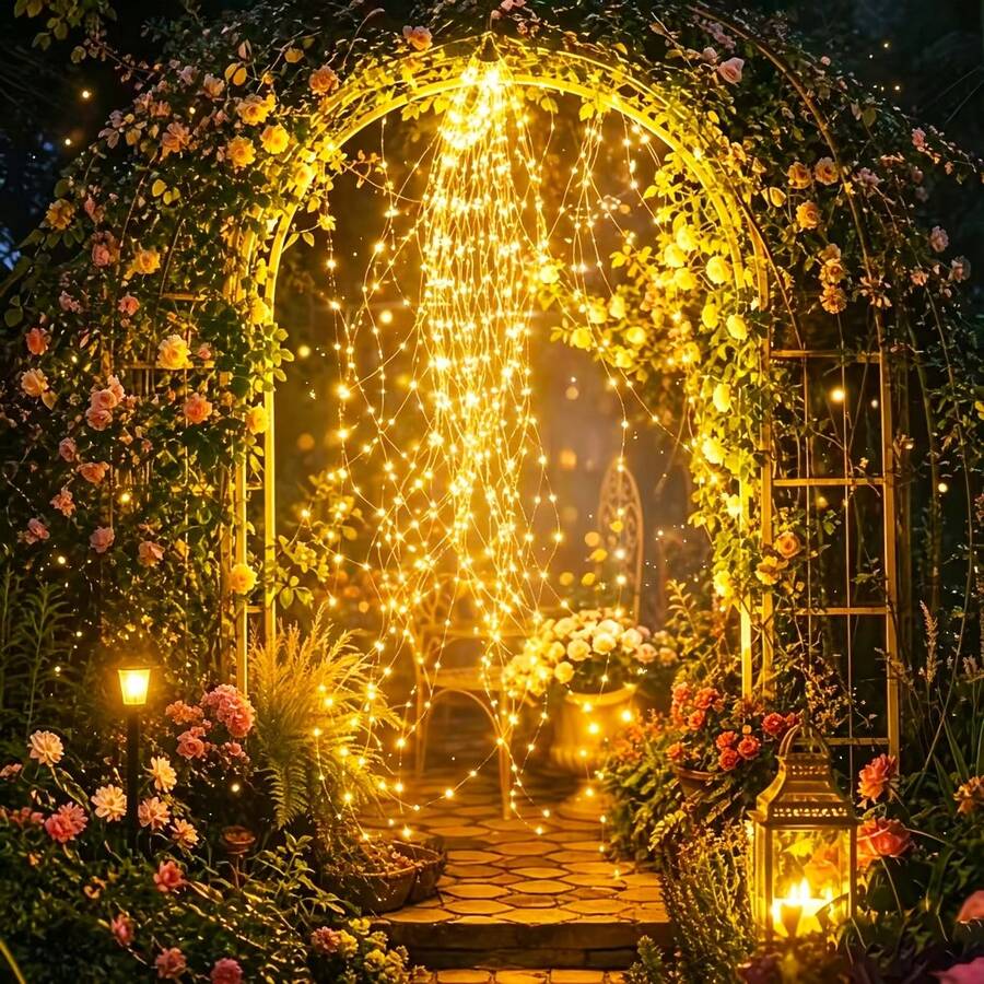 Solar Garden Waterfall Lights, Outdoor Fairy Tail Lights, 8 Flashing Modes, 100/200/300 LED Beads. Flexible Light String Allows DIY Of Any Shape And Free Placement. Suitable For Plants, Flower Pots, Trees, Railings And Walls.