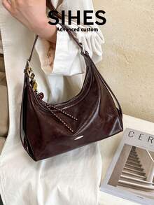 1pc Solid Color PU Leather New Women's Bag, Shoulder Bag, Crossbody Bag, Fashion Square Handbag, Zipper Closure, Suitable For Commuting, Shopping, Dating - Coffee - View 8