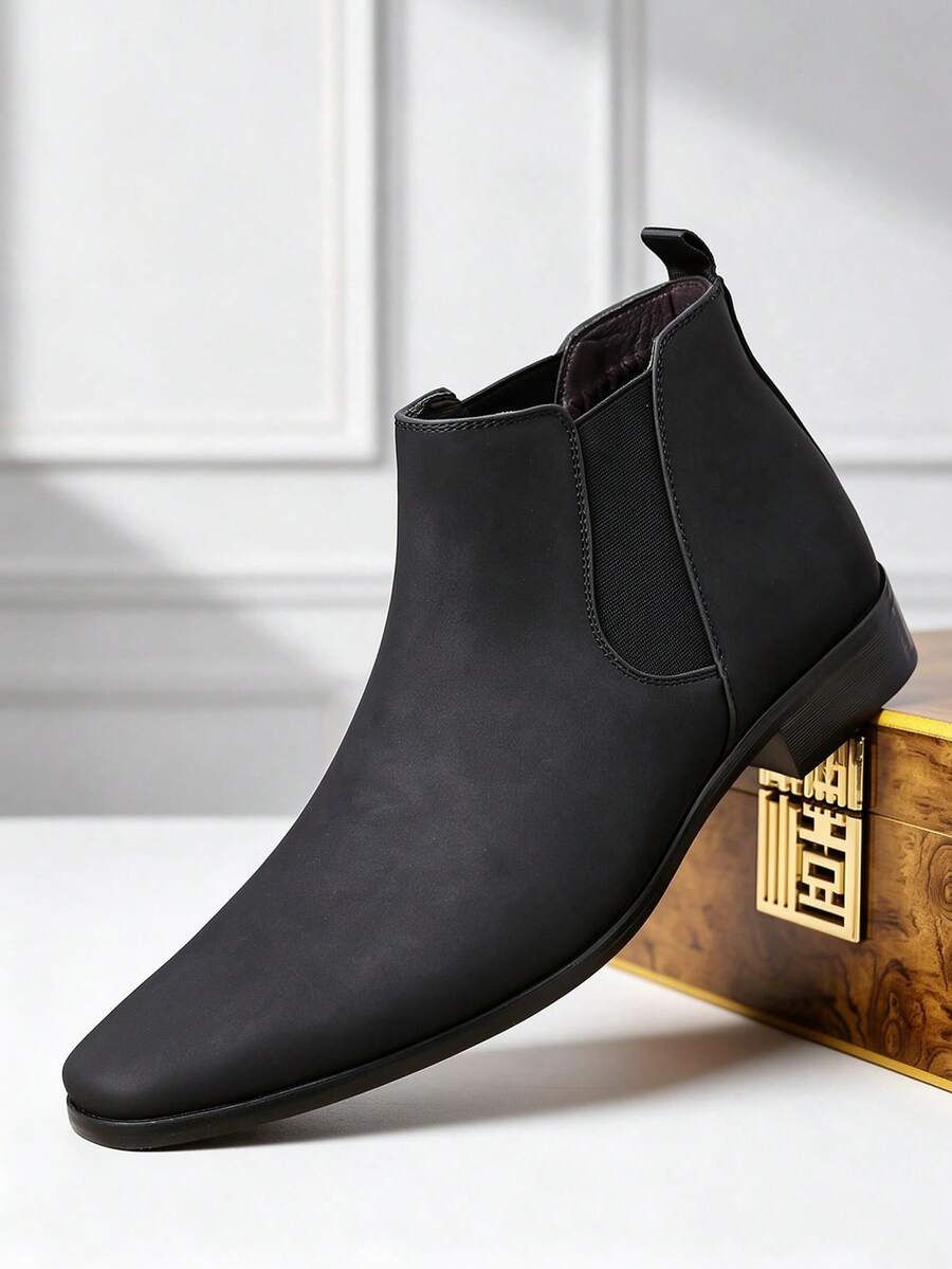 QRLQRL Men's Autumn/Winter Elastic Sleeve Short Boots Matte Pointed Toe Chelsea Style Minimalist Shoes For Office, Party, Commute