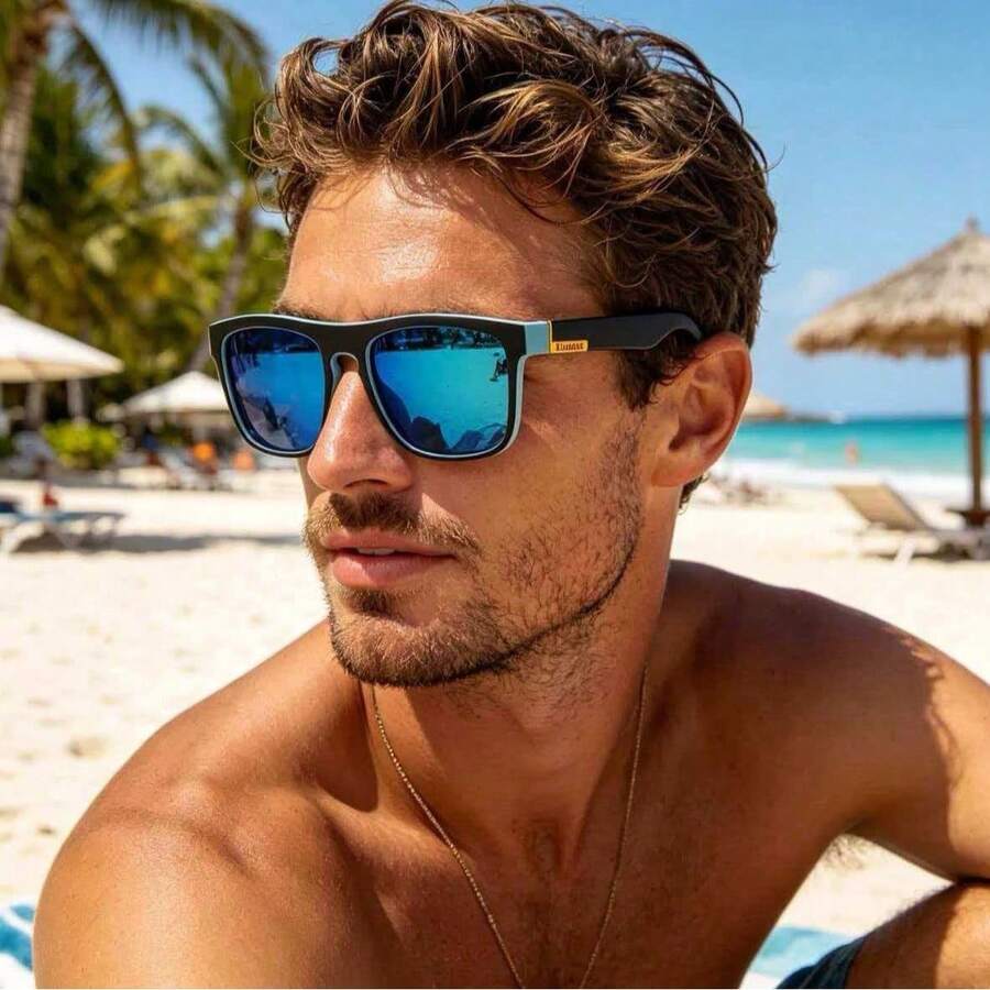 1 Pair Classic Square Frame Glasses, Unisex, Multi-Color Coated Lenses, Outdoor Beach Driving Casual Accessory