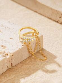 1Pc 925 Sterling Silver Chain Dangle Ear Cuff Gold Tone No Piercing Wrap Ear Cuff With Tassel Chain Sparkling Jewelry For Daily Party Wedding Gift - Gold - View 2