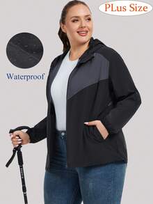 1pc Plus Size Women's Waterproof Raincoat With Hood Outdoor Windproof Windbreaker - Black - View 1