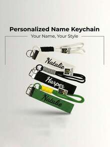 Custom Embroidered Name Canvas Keychain Wrist Strap, Personalized Name Tag, Macaron Color Woven Strap, Personalized Bag Charm Keychain Accessory - Multicolor - View 2