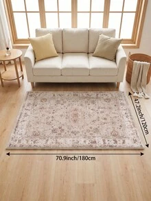 1pc Apricot Persian Pattern Large Living Room Rug, Vintage Distressed Style, Easy Care, Non-Slip Bottom, Suitable For Living Room, Bedroom, Kitchen, Dining Room, Entryway, Office And Other Home Decor - Apricot - View 14