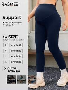 無縫高彈力孕婦瑜伽褲 女款護肚透氣柔軟健身緊身褲 - 深色水洗藍 - 查看 3