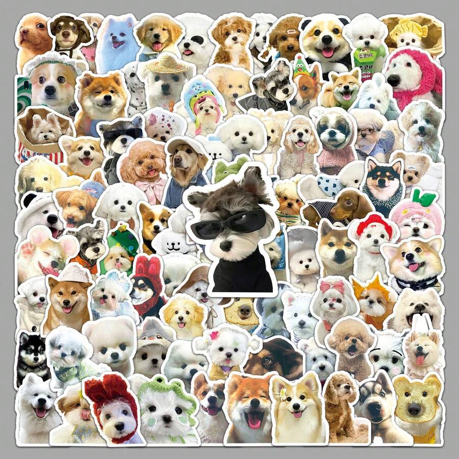 100pcs Cute Dog Cartoon Stickers, Creative Guka Planner Stickers, Korean Ins Style Decorative Phone Case Epoxy Stickers - Multicolor - View 1