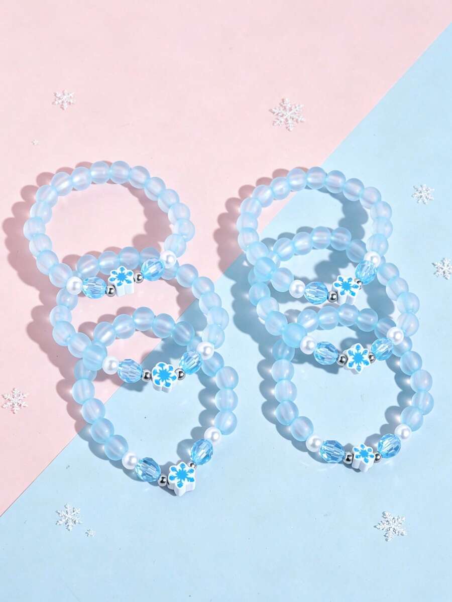 6pcs/Set Christmas Snowflake Soft Clay Hanging Decor Charming Beaded Children's Jewelry Bracelet Girls Daily Holiday Party Gift - Multicolor - View 1