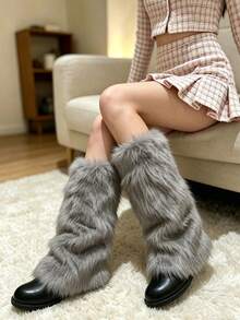 Fuzzy Faux Fur Leg Warmers, Y2K Fluffy Knee High Leg Covers, Soft Plush Long Boot Socks For Halloween Cosplay Winter Party Outfit, 7Colors Available - Multicolor - View 14