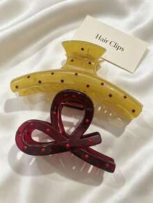 2pcs/1pc 6cm/2.36in Women's Polka Dot & Red Heart Shaped Plastic Hair Clips, Fashionable Versatile, Elegant Minimalist, Solid Color Hair Accessories, Suitable For Daily, Casual, Party, Commute, Vacation, Hairstyle Styling, Makeup, Outfit Matching And More. Summer Hair Claws, Beach Hair Claws, Vacation Hair Accessories - Multicolor - View 8
