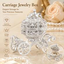 Crystal Pumpkin Carriage Jewelry Storage Organizer Box - Rhinestone Princess Carriage Shaped Jewelry Storage Box, Hand-Painted Jewelry Storage Display Box, Women's Collectible Decorative Ornament - Pumpkin Carriage - View 1