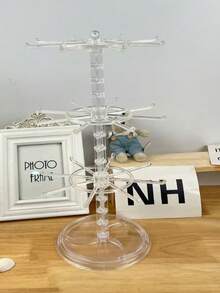 1件可調節2層旋轉鑰匙圈展示架，多功能塑膠桌面收納架，適用於存放鑰匙圈、徽章、珠寶、項鍊、手鍊和吊墜，多用途收藏品與獎盃展示架 - 無色 - 查看 16